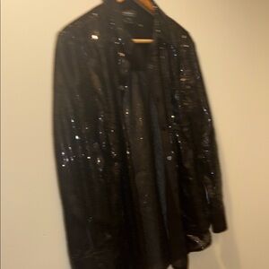 Nicole Miller Black Sequin Button-Up Shirt Jacket